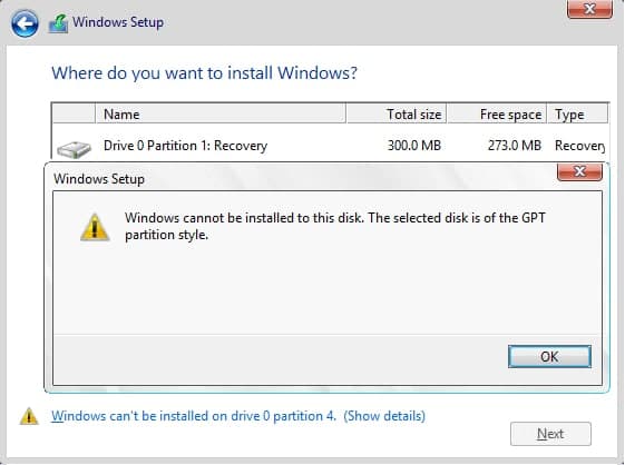 حل خطای Windows cannot be installed to this disk در نصب ویندوز