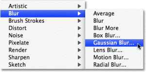 انتخاب فیلتر Gaussian Blur از منوی Filter و زیرمنوی Blur