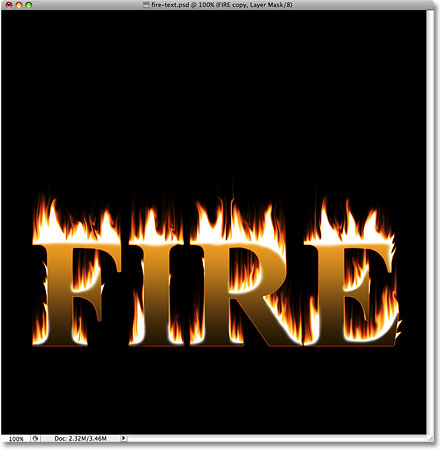 نشان داده شدن حروف در حالت آتش گرفتن بعد از نرم کردن و ترکیب شعله ها با متن