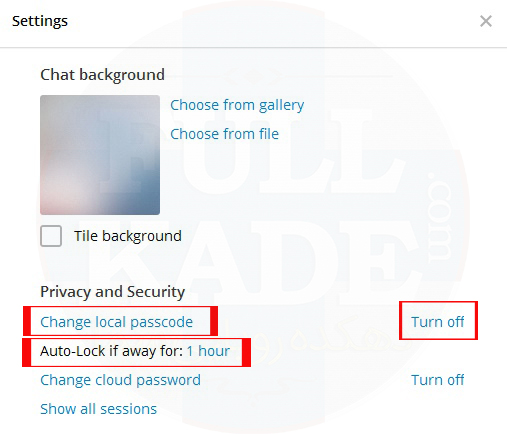 آموزش غیر فعال کردن رمز عبور ، تغییر رمز و تعیین زمان قفل خودکار در تلگرام ویندوز: