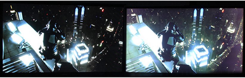 کدام تصویر را ترجیح می‌دهید؟ در سمت چپ، تصویر تلویزیون 720p سامسونگ را می‌بینید و در سمت راست شاهد تصویر 4K تلویزیون SeiKi هستید. در فاصله‌ی حدود ۳ متر، سامسونگ به خاطر کنتراست و تصویر دل‌چسب‌تر برنده‌ی قطعی است.
